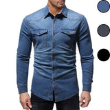 Chemise-jeans-hipster-homme-bleu-face-Class-Denim-3-coloris-Bleu-Gris-Noir-vêtement-hipster.fr
