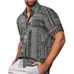 Chemise manche courte ethnique hipster homme Aztèque fond blanc - vêtement-hipster.fr