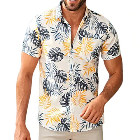 Chemise manche courte hipster homme Hawai Gold Summer fond blanc - vêtement-hipster.fr