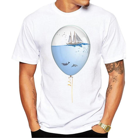 Tee shirt blanc hipster homme Sérénité Bateau Voilier Dauphin mer océan ballon eau air - vêtement-hipster.fr