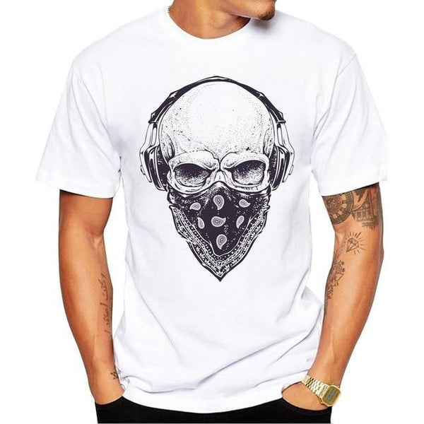 T-shirt Homme Firetrap Gris - Imprimé Crâne - Taille L - Occasion Parfait état