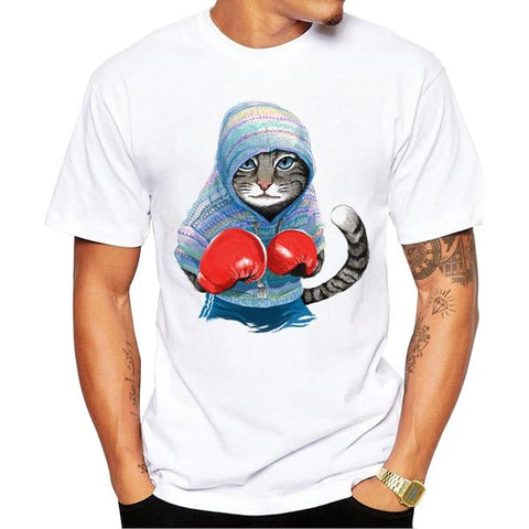 Tee shirt blanc hipster homme Rocky Cat - vêtement-hipster.fr